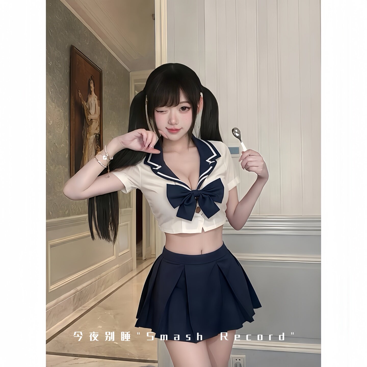 今夜别睡~纯欲学院风JK制服睡裙女蓝白水手服百褶裙约会套装性感