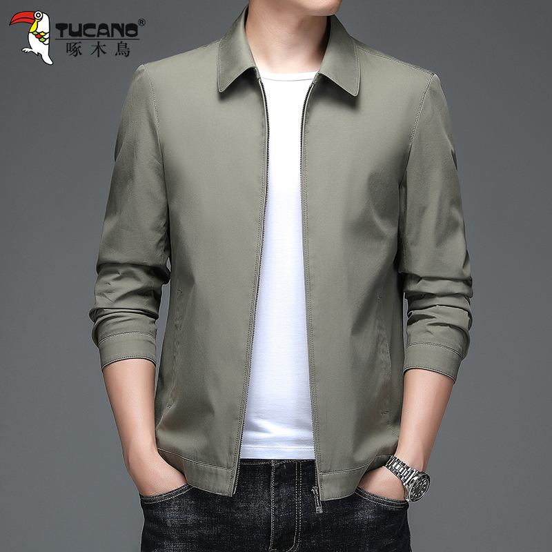夹克男纯棉男装爸爸装透气夹克衫翻领男士商务休闲外套