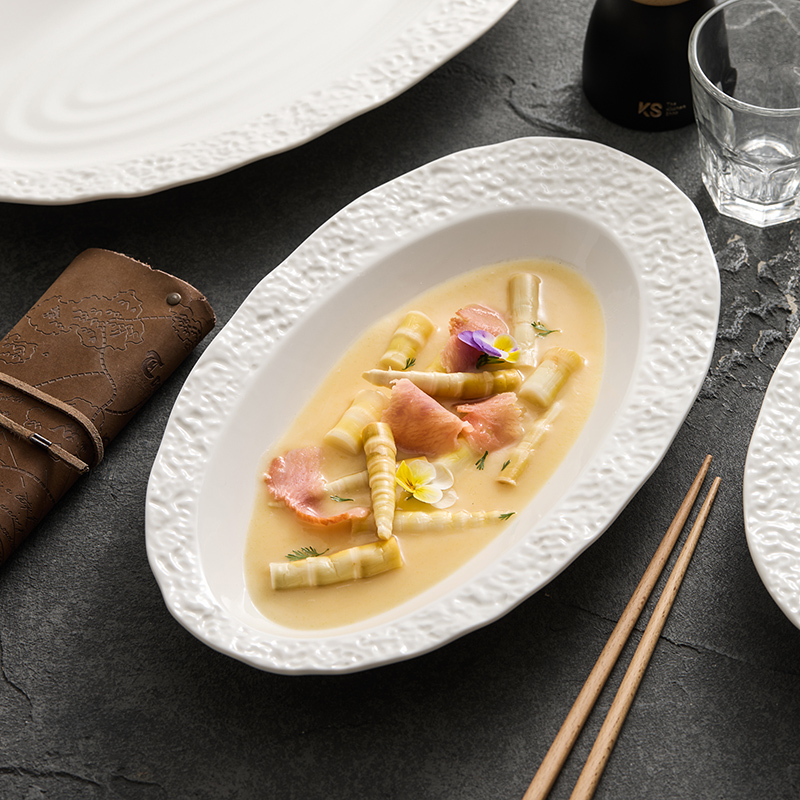 陶瓷鱼盘高颜值盘子菜盘家用大号创意简约餐具餐盘椭圆盘酒店摆盘