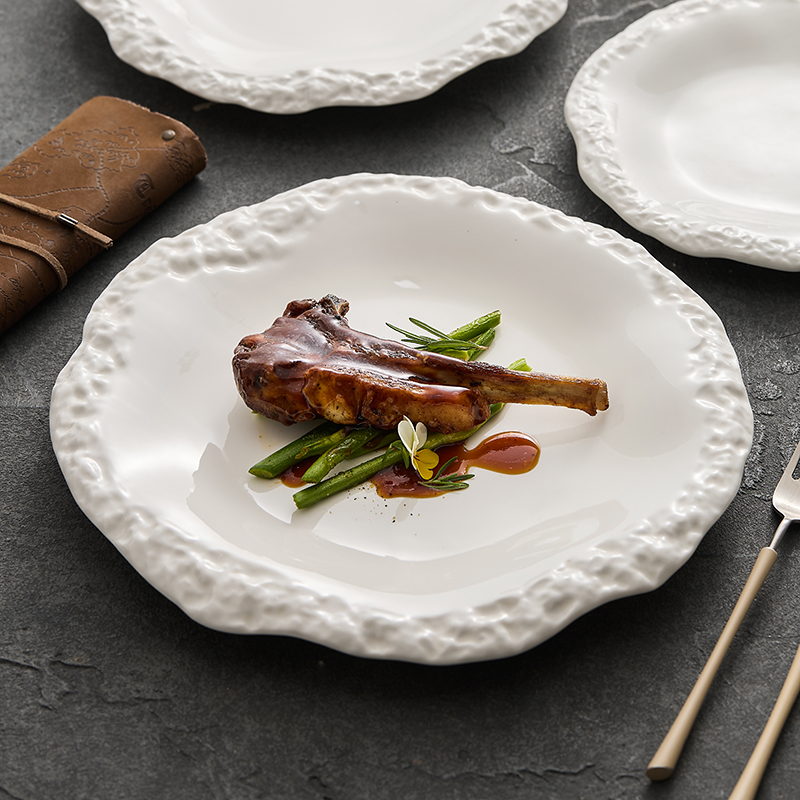 岩石纹裙边盘子菜盘家用陶瓷平盘浅盘2025新款酒店餐具ins风摆盘