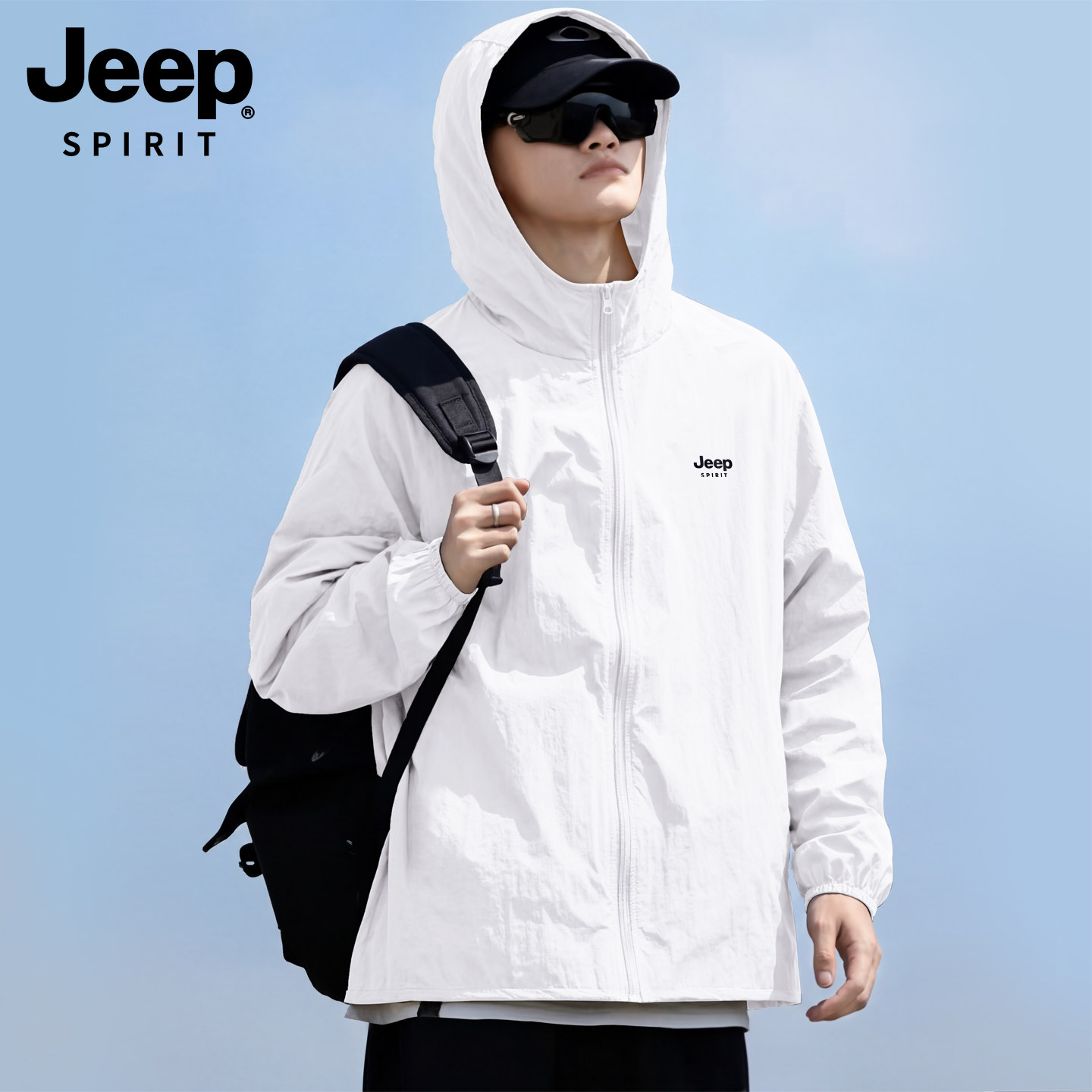 吉普JEEP男款防晒服夏季白色薄款防晒衣情侣户外运动休闲外套女R