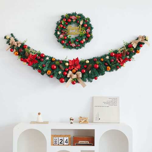 诞花环藤条装蝶饰品壁圣挂式仿真牛UOR角藤条蝴景结圣诞树挂件场