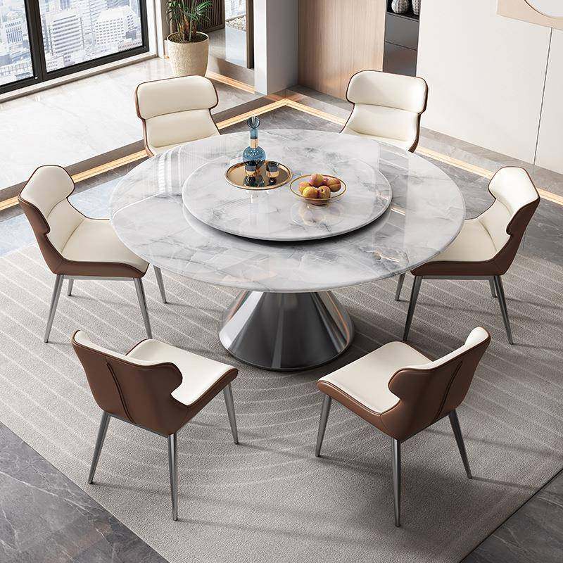轻餐奢晶超晶石桌椅组合现代简约微FTX-916#石圆形岩家用吃饭桌子