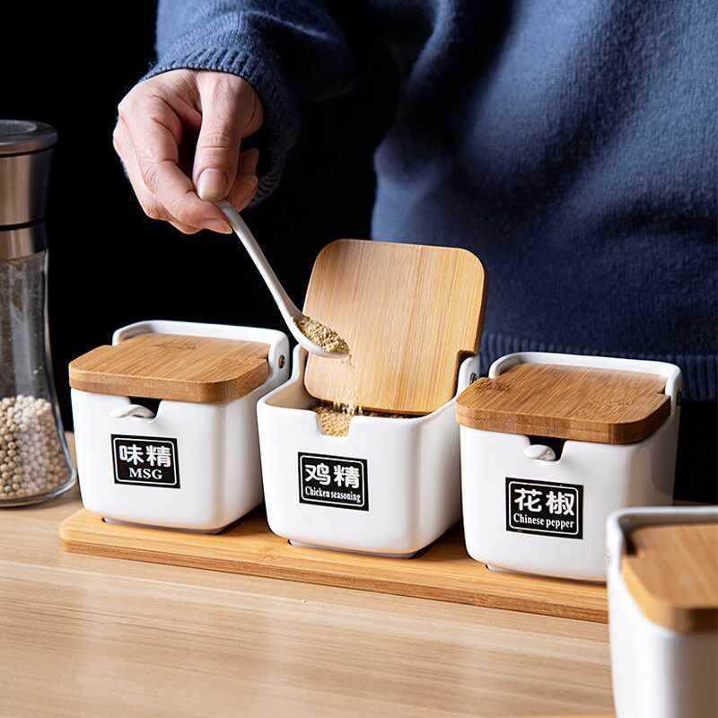 盐罐罐味精调料盒装套家用组合装厨房味CAMCOFQE调味料罐子陶瓷调