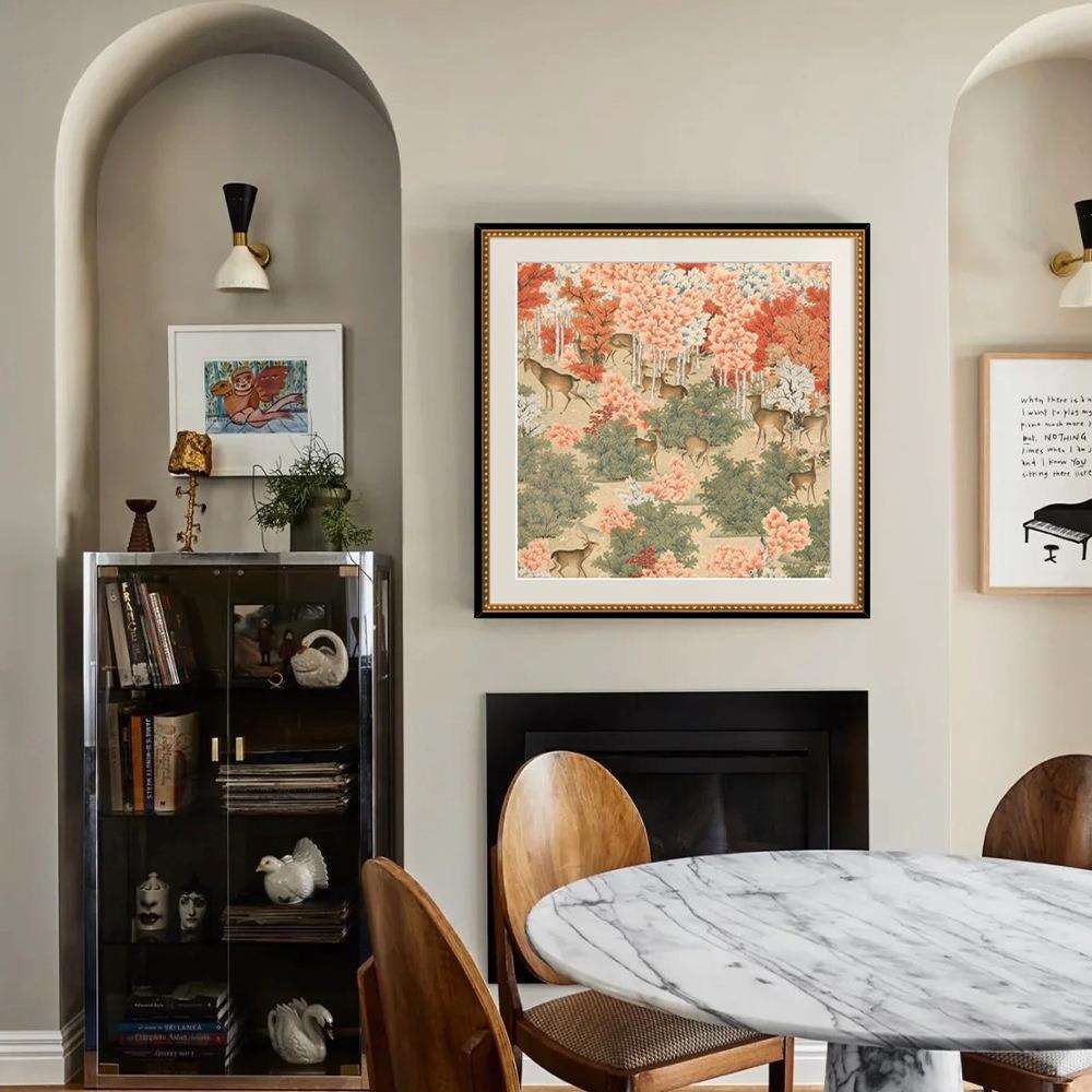 丹枫客呦鹿图新中式UAI国风玄关装画法式餐厅厅挂画卧室饰床头壁