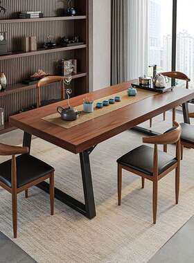 实色茶桌椅NYH合一大桌五椅组喝茶桌商谈办公板泡茶桌木茶几桌