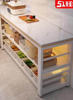 ?岩板房置架落地多层纳窄架切菜F78799？物桌子备餐厨工作台多收