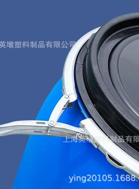 英60L70升加厚法墩兰桶蓝色化废WAY液工桶铁抱箍桶酵素圆白桶65箍