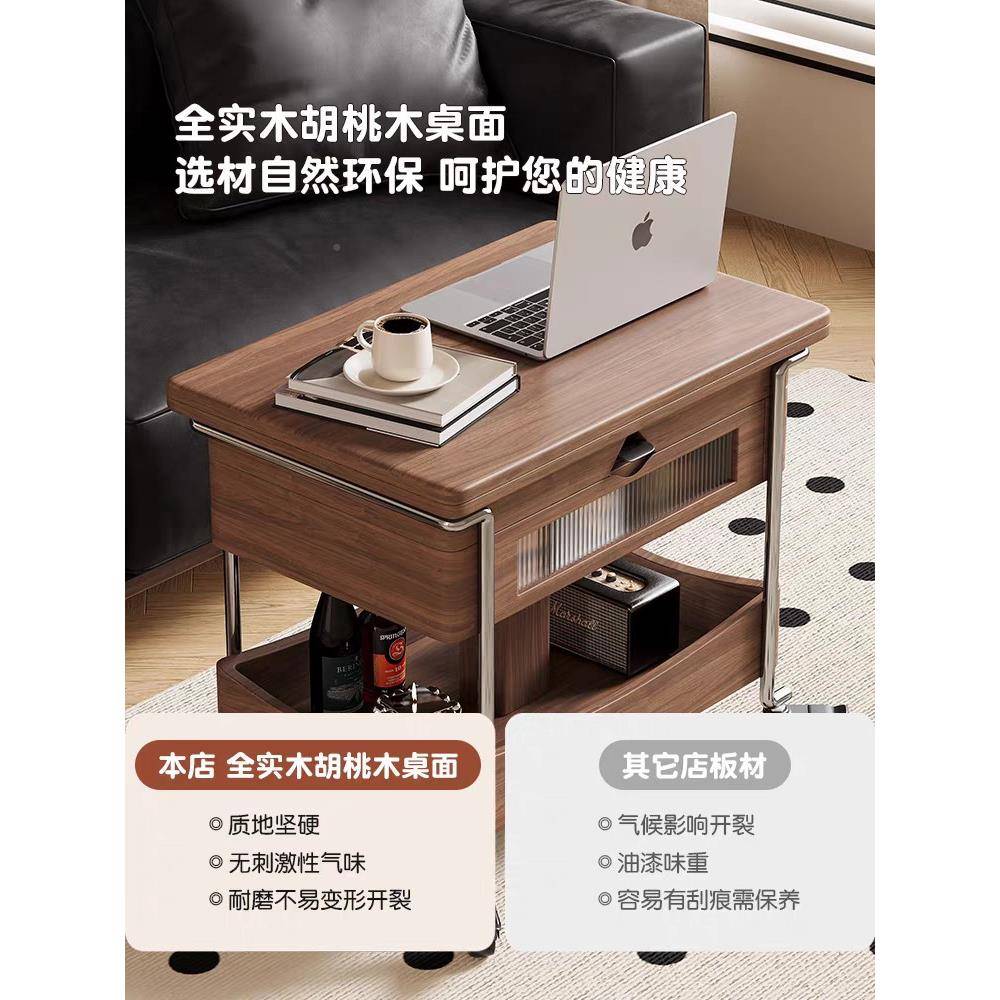 博纯糖中古焦推车客厅可移0011小动折叠轮可移动小推桌升降茶几边
