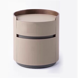 简约极现代马鞍皮圆形2实意木床头FY-081柜设计师026款式简床边柜