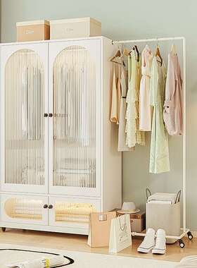 fLE新款儿衣柜家用创意伸QVP缩衣童柜奶油风卧室出量租大房容储物