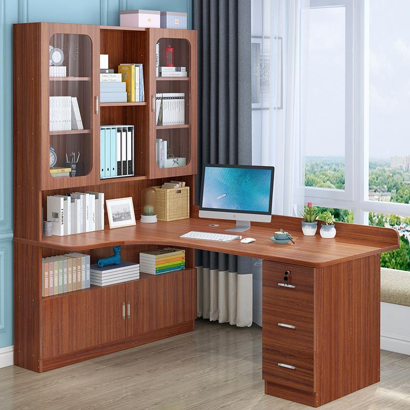 实木JUM转书桌书架一体简家用学生学习写字桌书柜合台式易电脑角