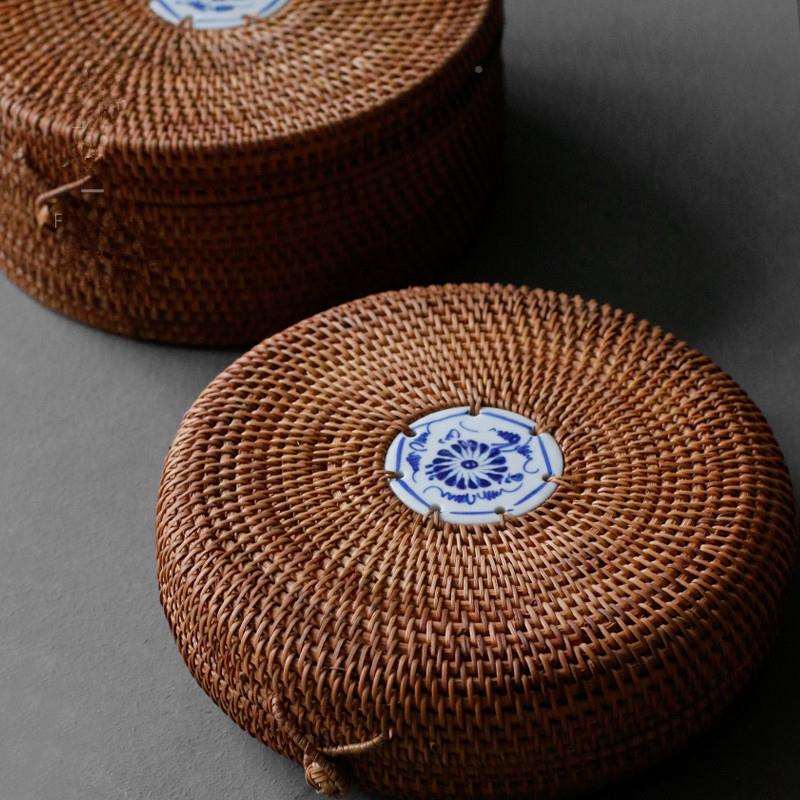 手工藤收HMX纳盒提梁便携收纳箱架子置物简编约家用茶具茶道配件