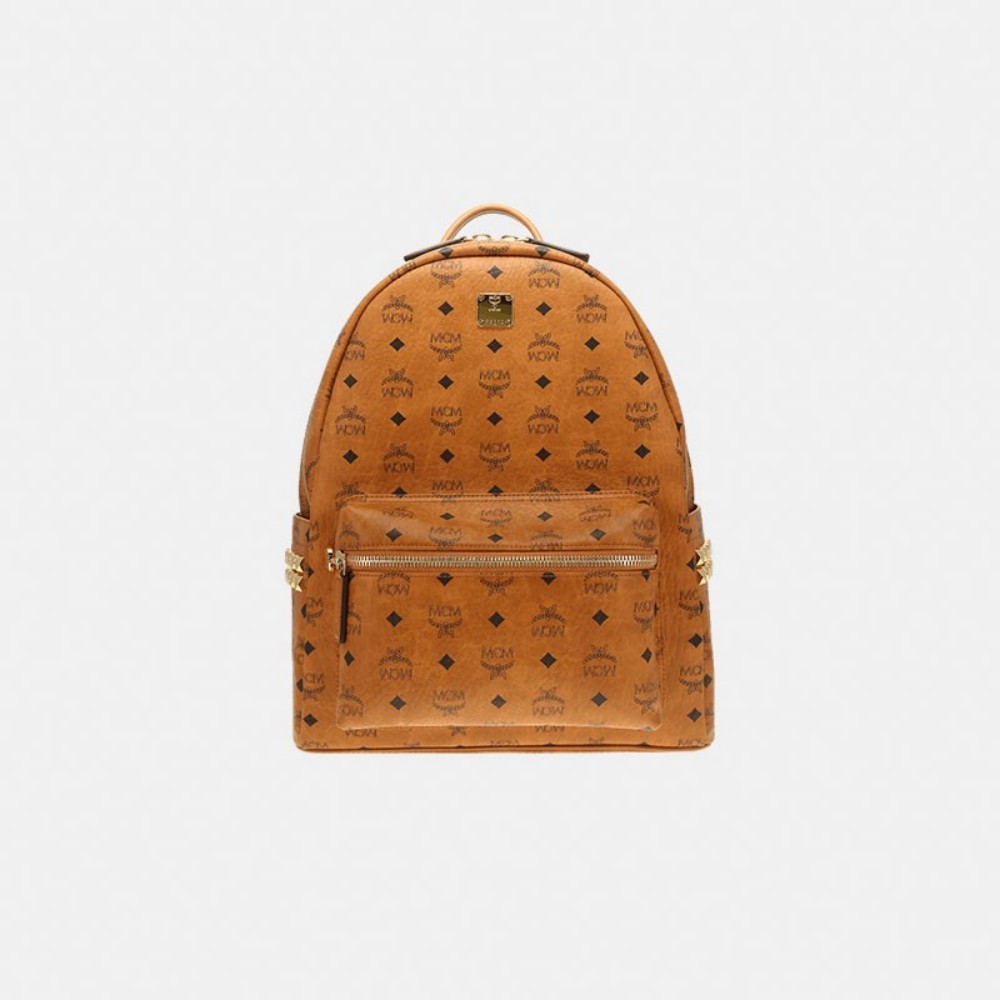 MCM双肩包Stark Visetos徽标印花侧饰铆钉中号大容量拉链背包