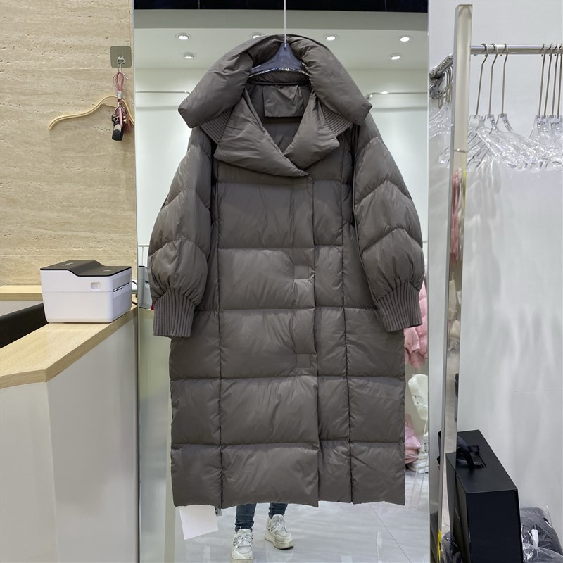 欧货保暖白鹅绒羽绒服女2024冬B季新款中长款过膝宽松显瘦加厚外