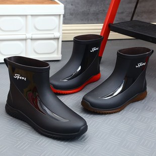 拉绳防水口雨鞋 v雨靴中短筒全牛筋底防滑防水防油厨师 男水鞋 胶鞋