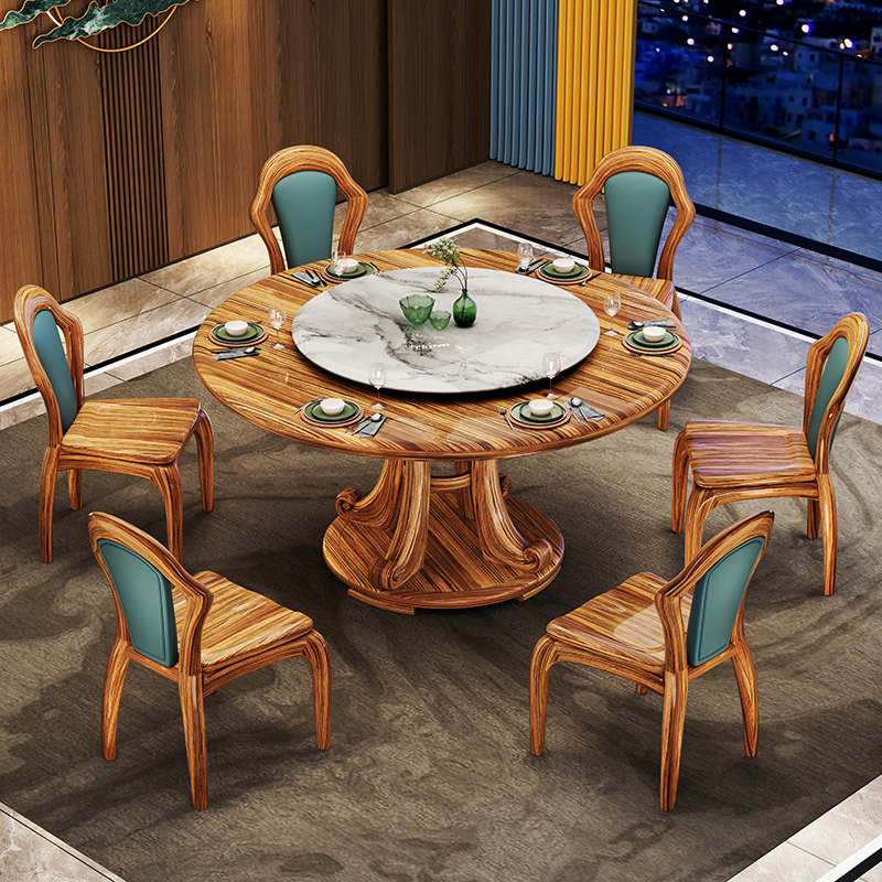 欧式现代乌金木实木餐桌新中式新款饭厅大理石奢华别墅餐桌椅组合
