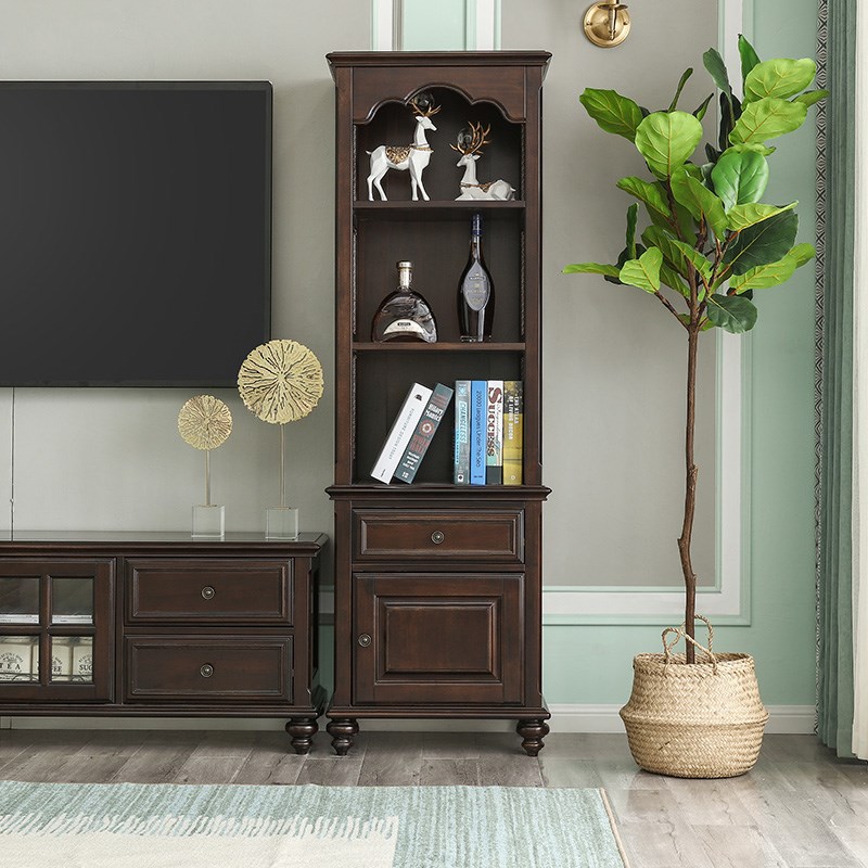 美式全实木立柜单门边酒柜电视柜组合小户型书柜欧式简约客厅窄柜