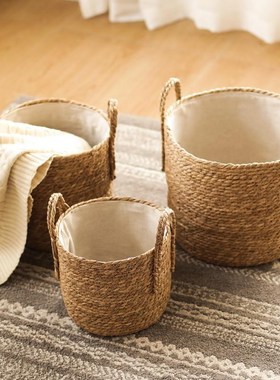 手工服编织草园编收筐带f960EPTt提纳手脏衣筐衣篮子衣娄民宿装饰