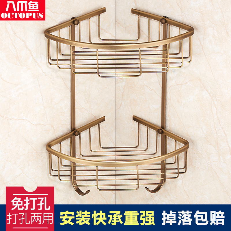 仿古浴室置物架 全铜欧式三角架卫生间厕所角架收纳壁挂免钉打孔
