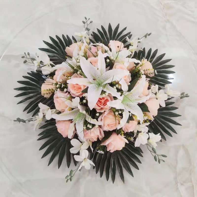 红色餐桌花酒店圆形桌花转盘装饰假花绢花餐厅桌中间摆放台花花艺