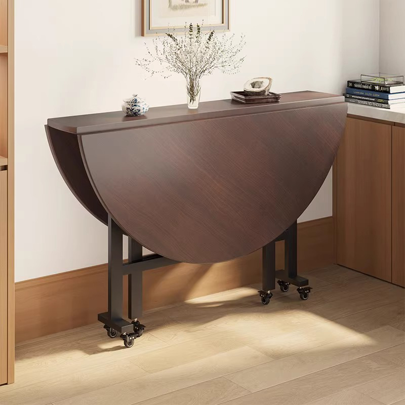 可折叠餐桌家用小户型带转盘简易大圆桌餐厅多功能可移动吃饭桌子