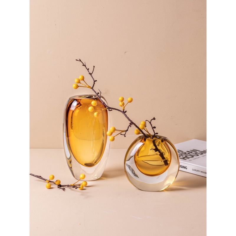 琉璃花瓶现代简约客厅摆件插花轻奢透明玻璃干花玄关桌面家居装饰