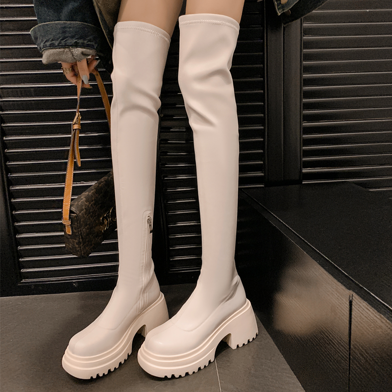 超高筒过膝靴女2023秋冬新款弹力靴粗腿高个子大小筒长筒高跟长靴
