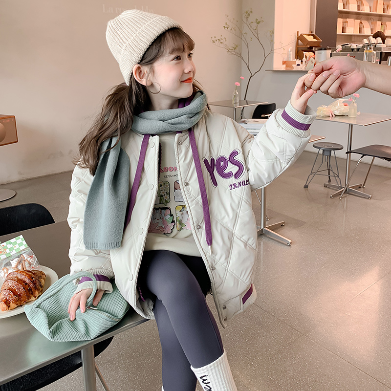 女童棉衣a冬装2023新款洋派儿童加厚小女孩冬季棉服外套连帽上衣