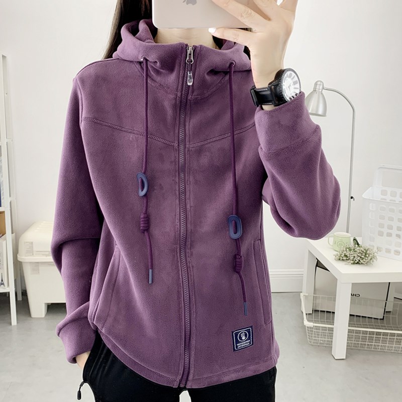 高密奥利绒抓绒衣女秋冬户外防风保暖双面绒连帽开衫卫衣外套男