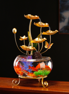 流水摆件循环水鱼缸桌面装饰品铁艺客厅办公室家居开业礼品