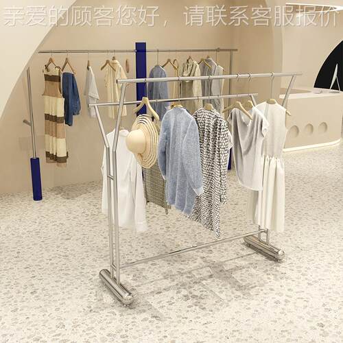 服装店展挂示架不钢架拉丝中岛双层高低衣架男402女装货架陈列锈