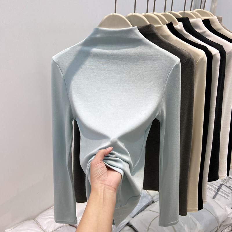 春秋新款半高领长袖t恤打底衫女士修身显瘦莫代尔内搭高级感上衣
