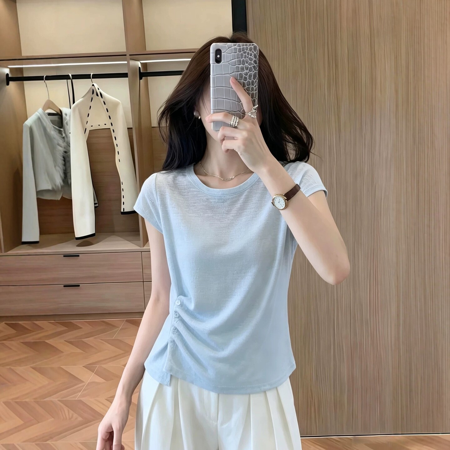 短袖女t恤高级感显瘦不规则上衣