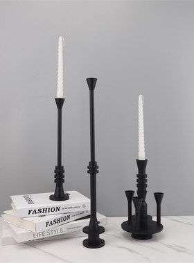 北欧简约创意黑色烛台组合摆件餐厅客厅茶几酒店样板房家居装饰品