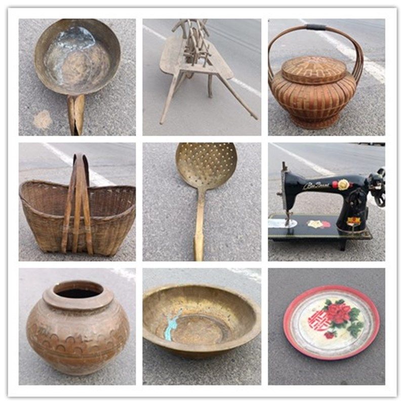 民俗老物件收藏怀旧杂项木v叉脸盆收音机箩筐码头等古董老东西摆