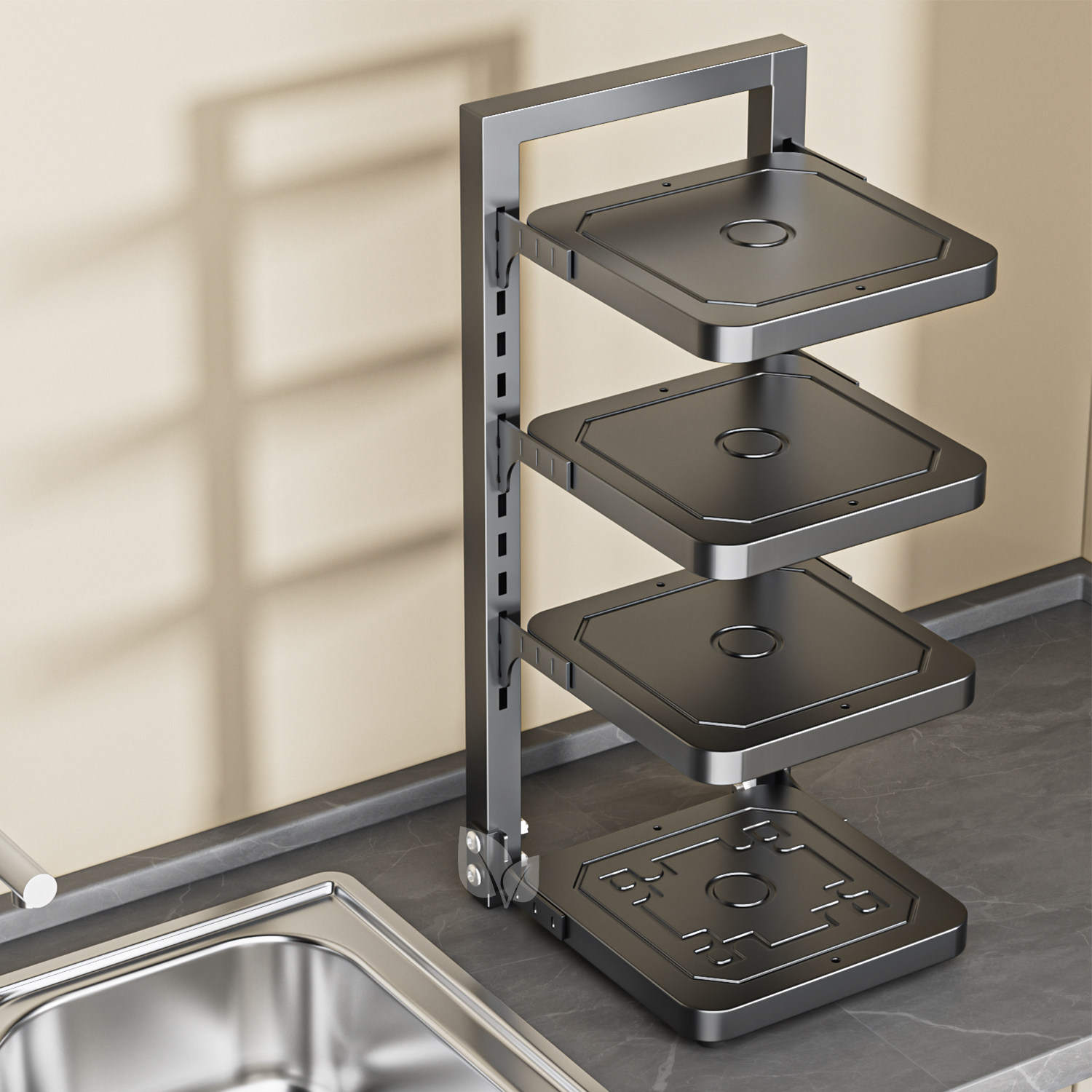 厨房置物架落地锅具收纳架厨房家用分层锅架下水槽放锅架子可调节