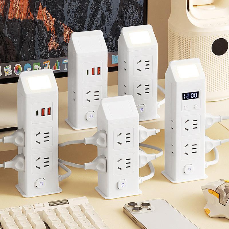 立式插线板多功能排插家用带线USB充电分控多开关接线插排拖线板