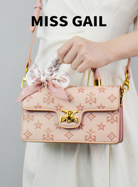miss gail时尚印花蝴蝶丝巾小方包单肩斜挎手提包女包通勤百搭
