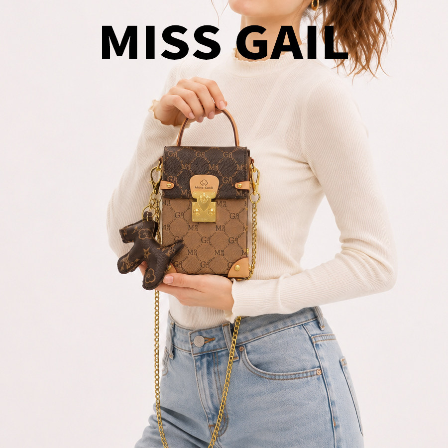 MissGail精致老花盒子包女生休闲简约单肩斜挎手提游玩包小众款