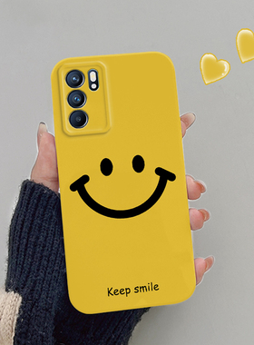 简约黄色笑脸新款适用OPPOReno6手机壳Reno6 Pro+菲林硬壳Reno5Pro男女Reno5网红Reno4se保护套Reno3Pro潮ins