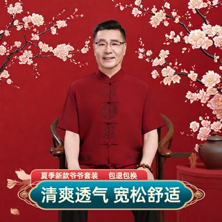 爸爸夏装套装唐装男款老年人短袖冰丝中国风中式70多岁老爷爷衣服