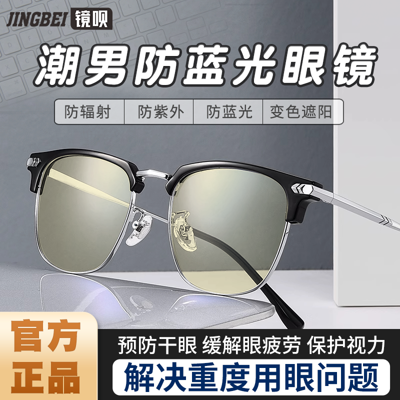 专业防辐射防蓝光抗疲劳变色眼镜近视眼术后防护男士高端平光护目