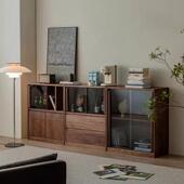 收纳矮实木胡桃木客厅餐边书柜北欧黑柜柜储物自由组合