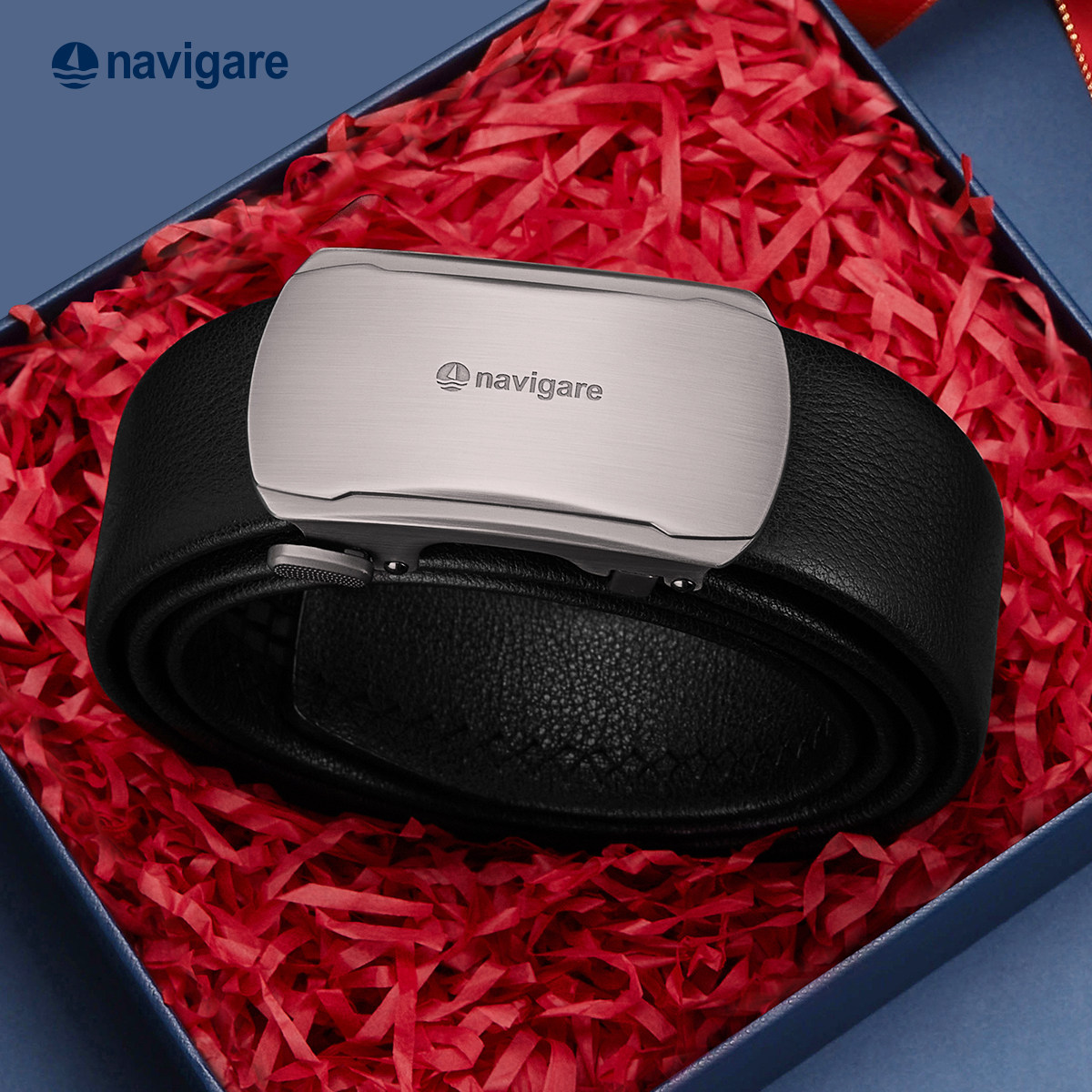 Navigare纳维凯尔意大利小帆船真皮男腰带自动扣内扣头层牛皮皮带