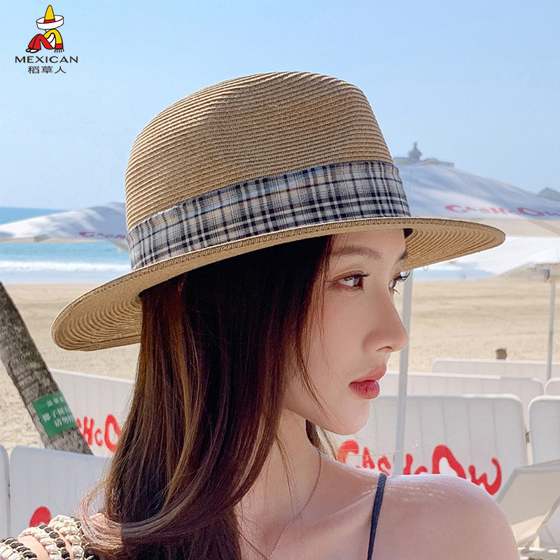 稻草人法式草帽女时尚夏季宽檐防晒透气遮阳帽海边度假沙滩太阳帽