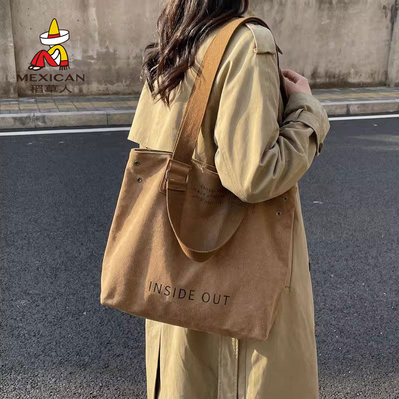 稻草人韩系字母帆布托特包女大容量2026新款通勤百搭手提单肩包