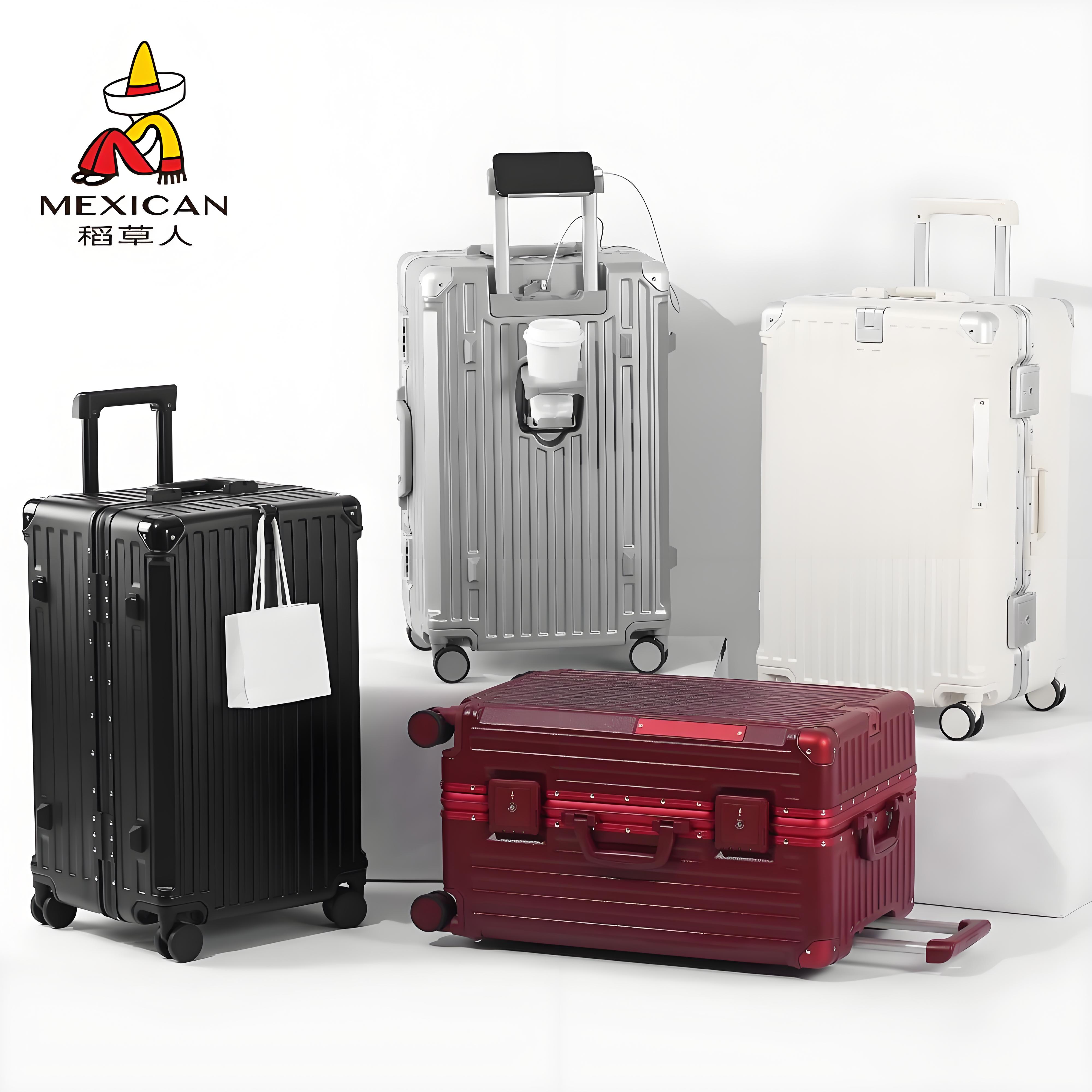 稻草人2025新款行李箱出差商务24寸拉杆大容量密码铝框旅行箱子男