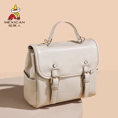 稻草人双肩包女2026新款手拎包时尚通勤小背包高级质感女包邮差包