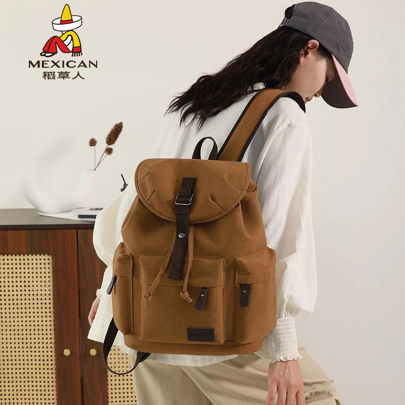 稻草人新款复古女士双肩包初中大学生书包潮流休闲旅行包背包女包
